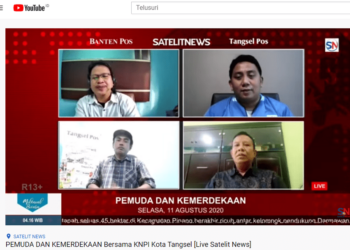 BINCANG PEMUDA: Ketua KNPI Kota Tangerang Selatan Syaifuddin dalam bincang ringan live streaming yang digelar Satelit News, Tangsel Pos dan Banten Pos, Selasa (11/8). (YOUTUBE)