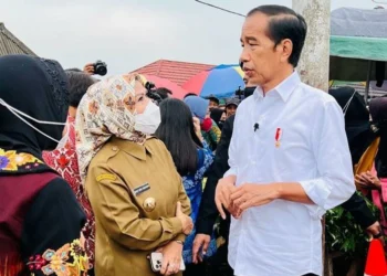 Bupati Serang Ratu Tatu Chasanah, berbincang dengan Presiden RI Joko Widodo, saat berkunjung ke Pasar Baros, Jumat (17/6/2022) lalu. (ISTIMEWA)