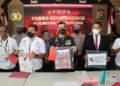 UNGKAP KASUS PUNGLI: Kapolresta Tangerang Kombes Pol Raden Romdhon Natakusuma saat  ungkap kasus Pungli PTSL di Mapolresta Tangerang, Tigaraksa, Selasa (05/07/2022). (ISTIMEWA)